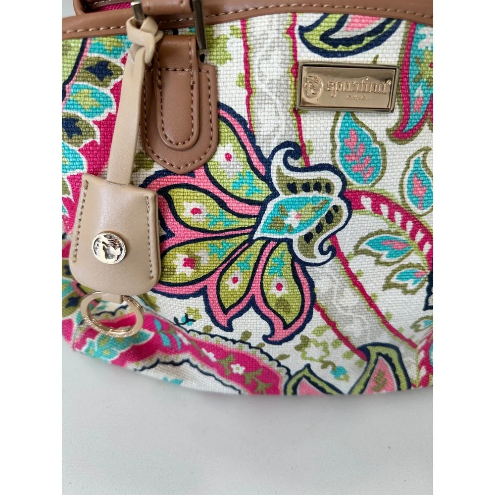 Spartina 449 Daufuskie Island Floral Paisley Linen Leather Satchel Handbag